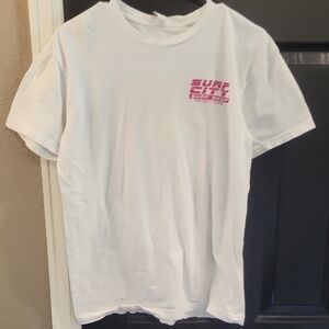 White T-Shirt with Pink Surf City Graphic